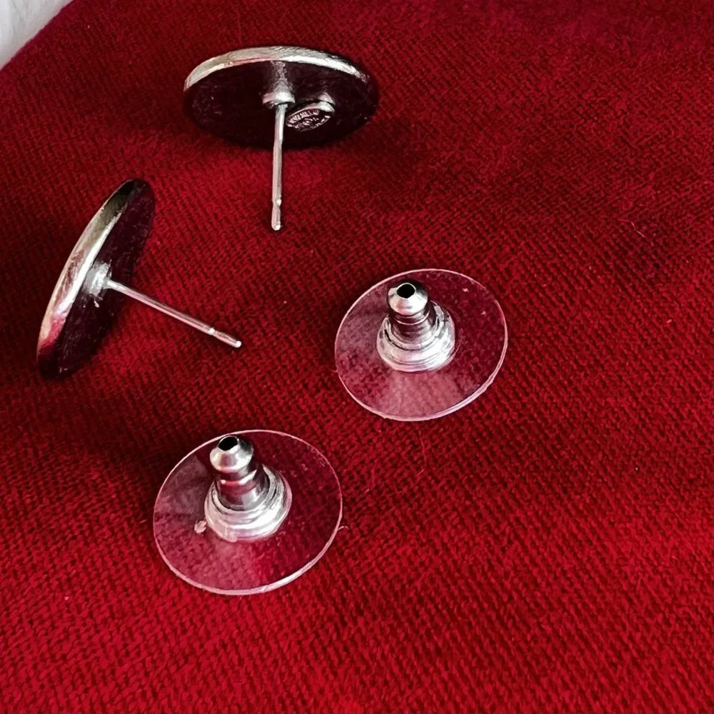 CHANEL * Made in France* Brushed Silver Disk Earrings - Picture 5 of 8